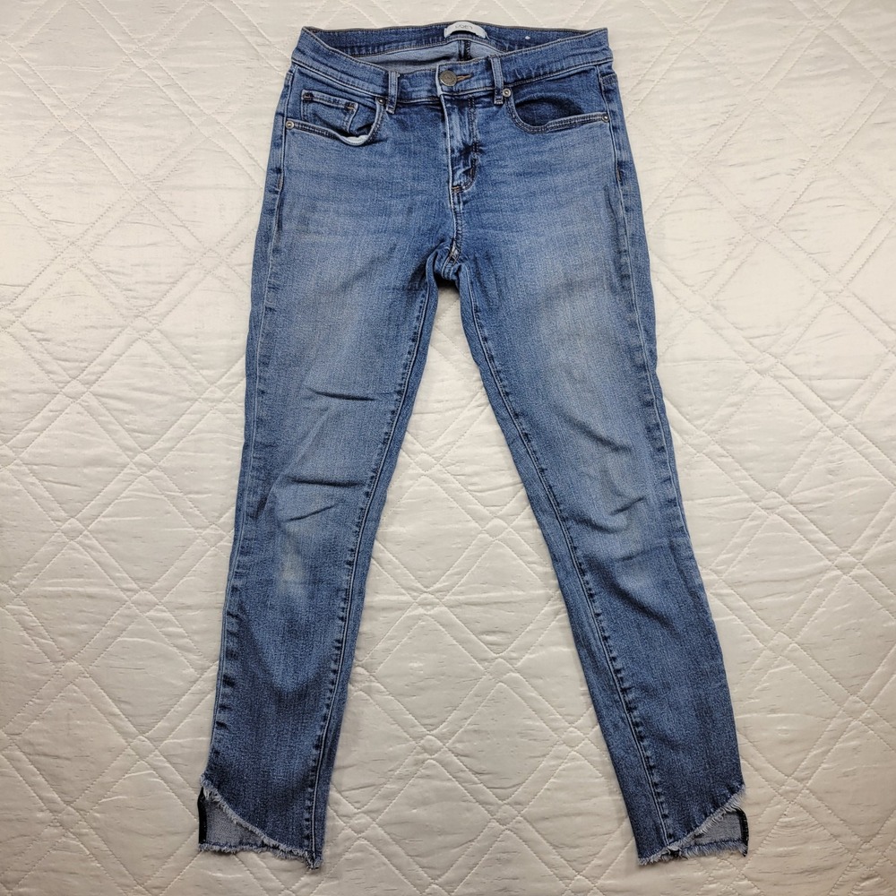 Loft Outlet‎ Skinny Ankle blue jeans size 0 w/ raw angled hem